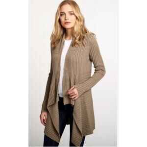 Autumn Cashmere Rib Drape Cardigan Taupe Asymmetrical Lagenlook Elevated - S